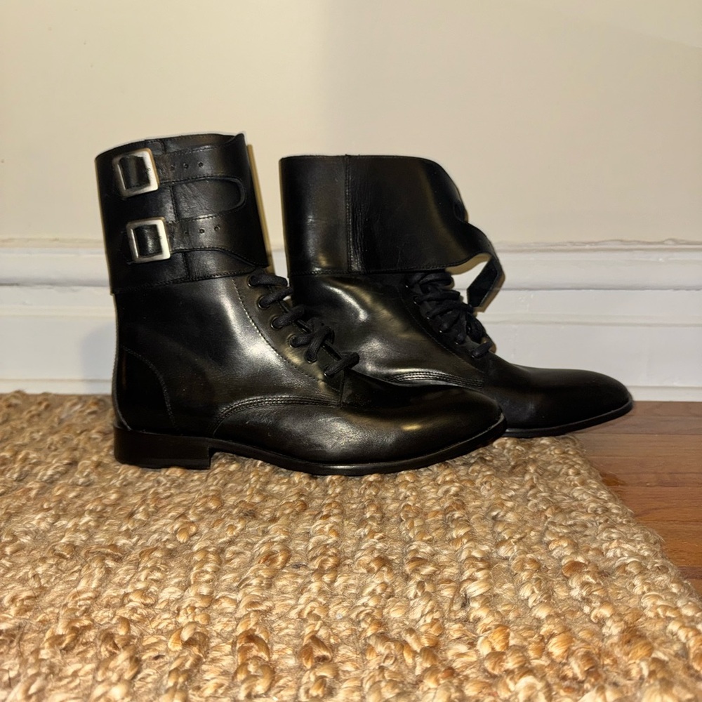 Vintage Black Leather Biker Boots
